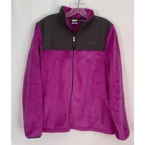 Women's Full Zip FILA Sport Soft Fleece Jacket XL Dark Grey/ Purple/fuchsia